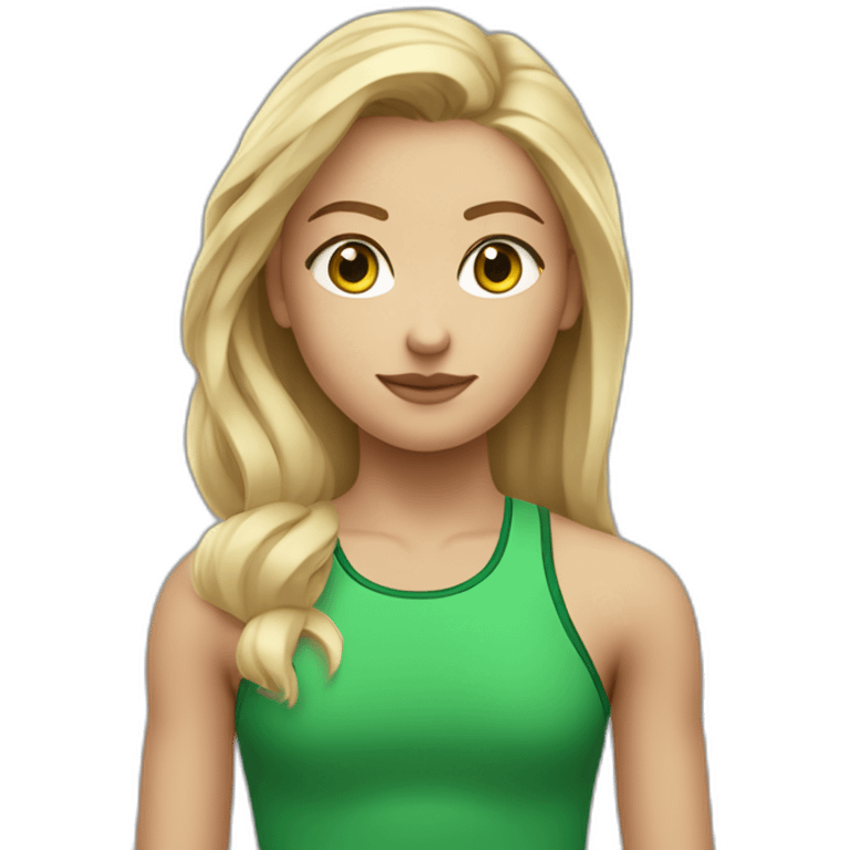 Une fille blonde au yeux verts avec un crop top et un pentathlon large  emoji