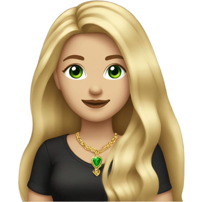 pretty long blonde girl slanted green eyes gold jewlery light skin black shirt emoji