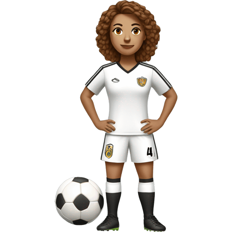 A Soccer Player white women with Brown Hairs with Jersey number 4 with a crown and a Ball under her foot   emoji