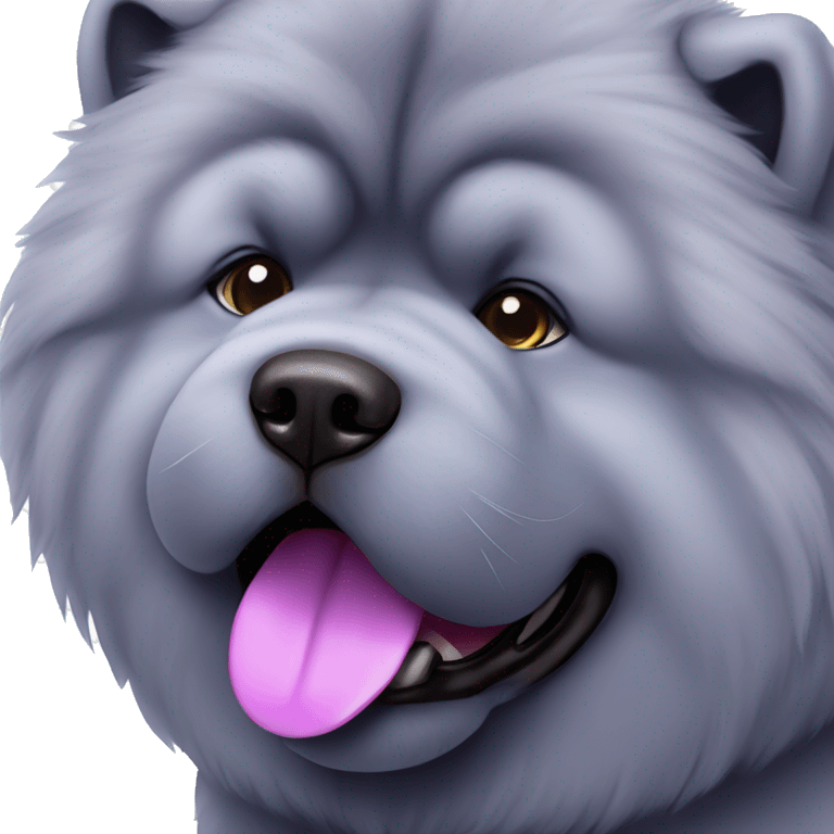 Full body blue Chow chow with purple tongue, photorealistic 4k emoji