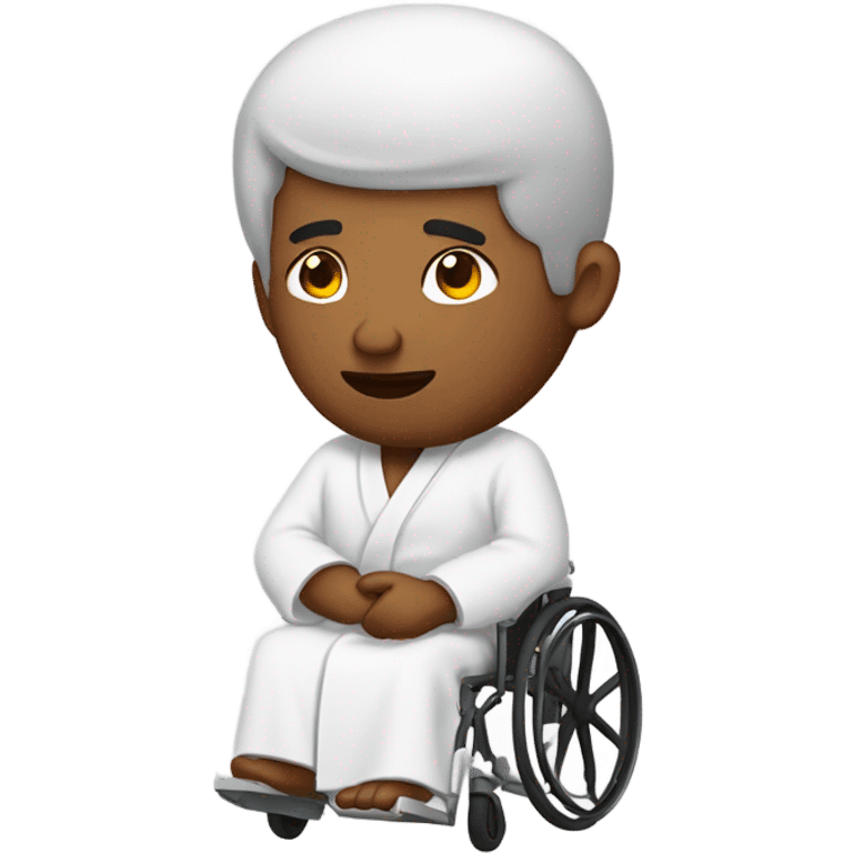 Indian guy in wheelchair with closed eyes wearing bathrobe emoji