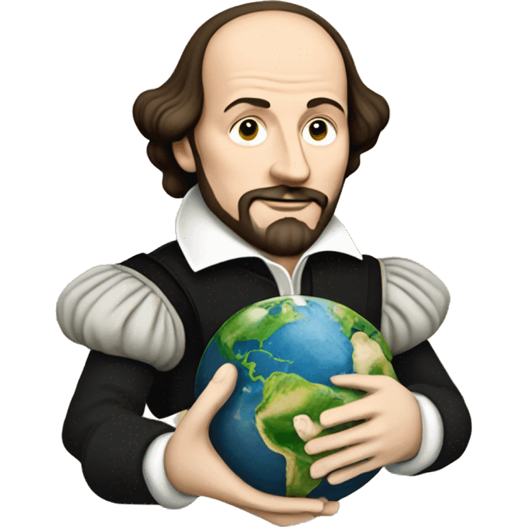 William Shakespeare holds the earth in his hands emoji