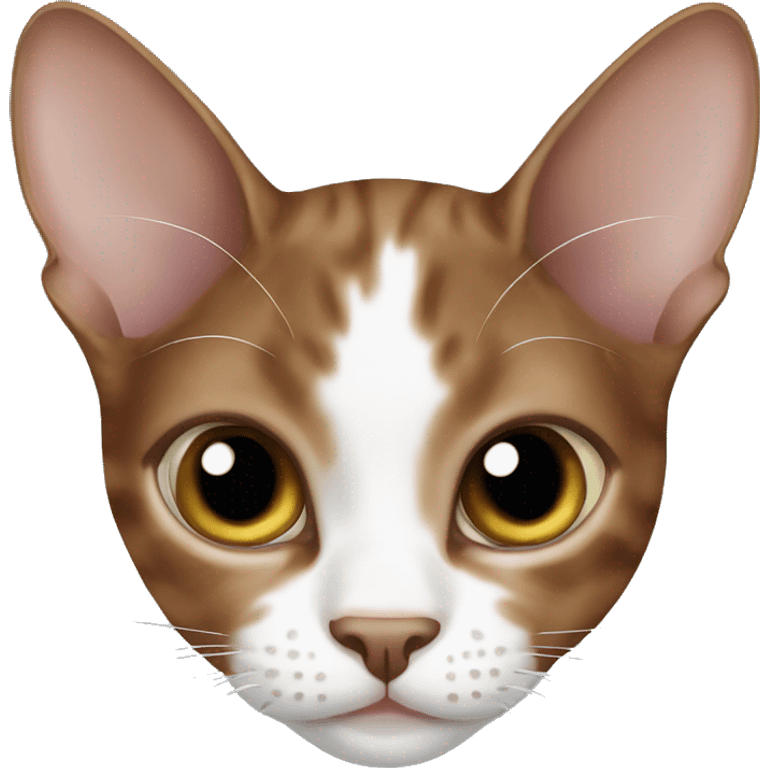 Brown cat devon-rex with white spots emoji