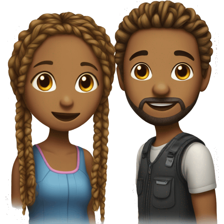 A girl with box braids and a boy with a short beard kissing emoji