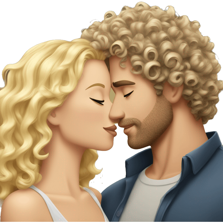 curly wavy hair hunk white man with scruff kissing pretty blonde woman emoji