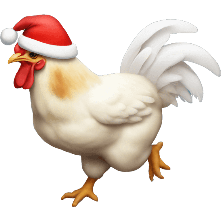 Chicken running in a Santa hat emoji