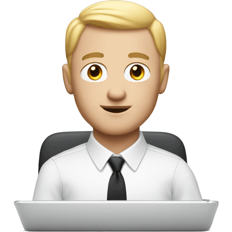 a white memoji man with a french crop behind a laptop emoji