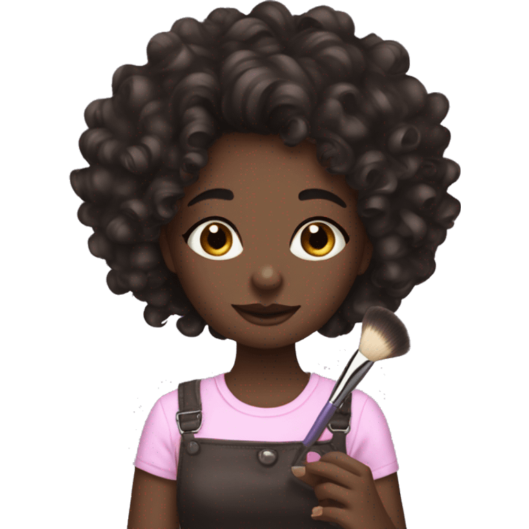 dark skin dark hair curly hair girl doing makeup emoji