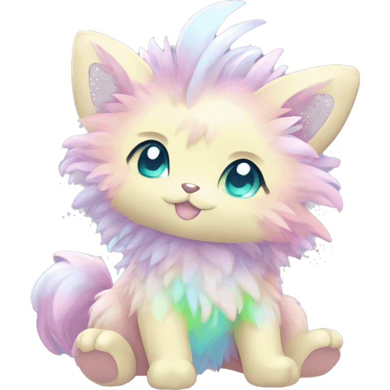 Shiny Baby Sparkly Colorful Pastel Fluffy beautiful fantasy Kawaii Ethereal Sona Fakemon-animal Full Body emoji