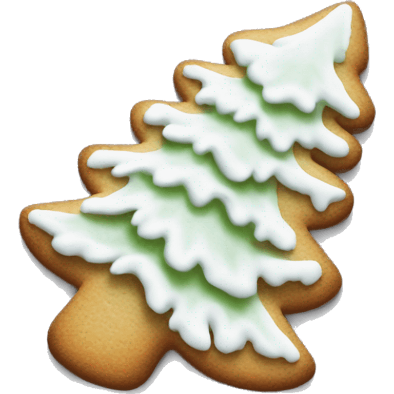 white frosted gingerbread cookie shaped like a pine tree emoji