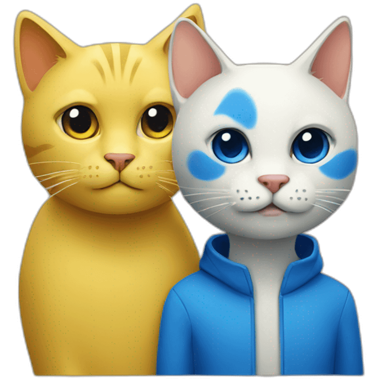 a yellow cat and a blue man emoji