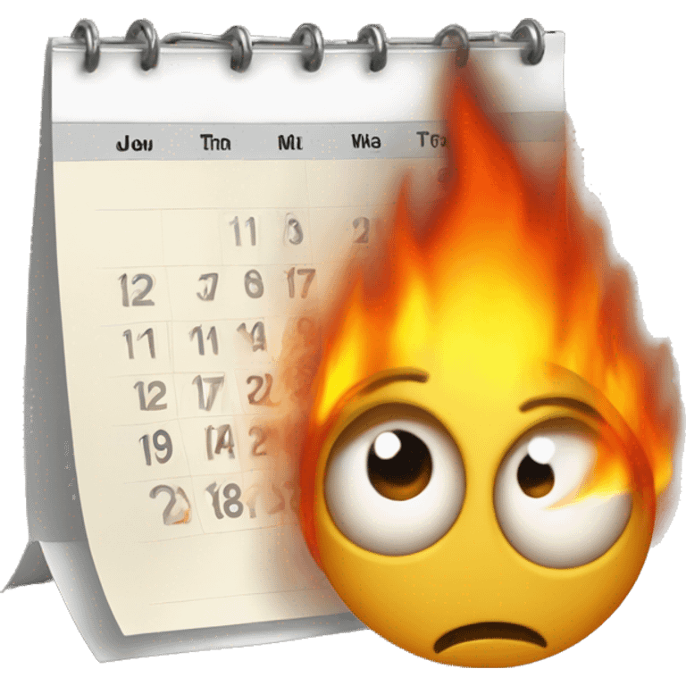 A Calendar with big eyes on fire emoji