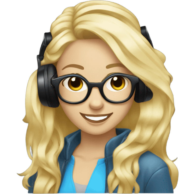 Female dj blue eyes blonde hair with turntables wearing glasses smiling  emoji