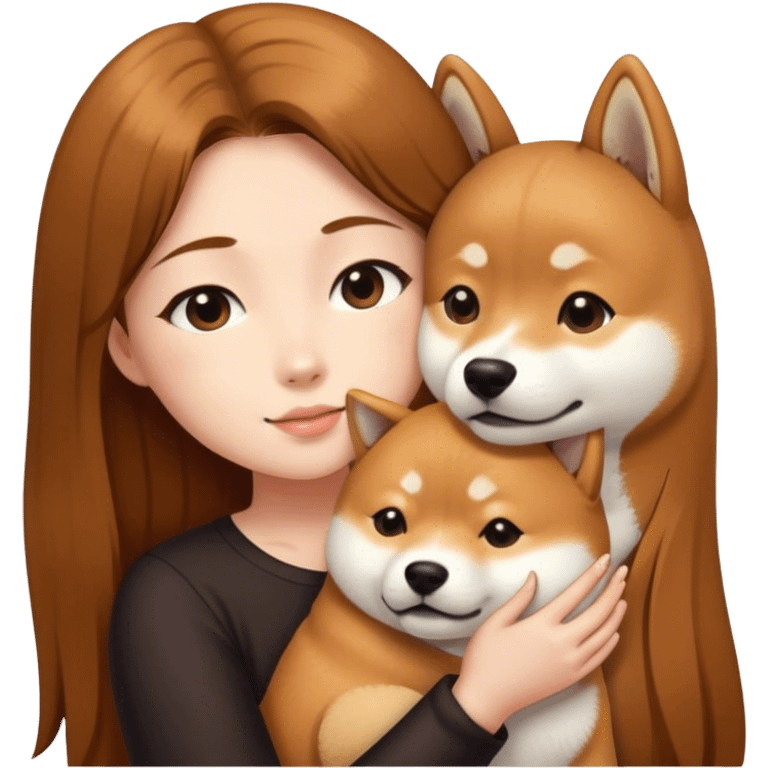 girl long brown hair with with is Shiba Inu emoji