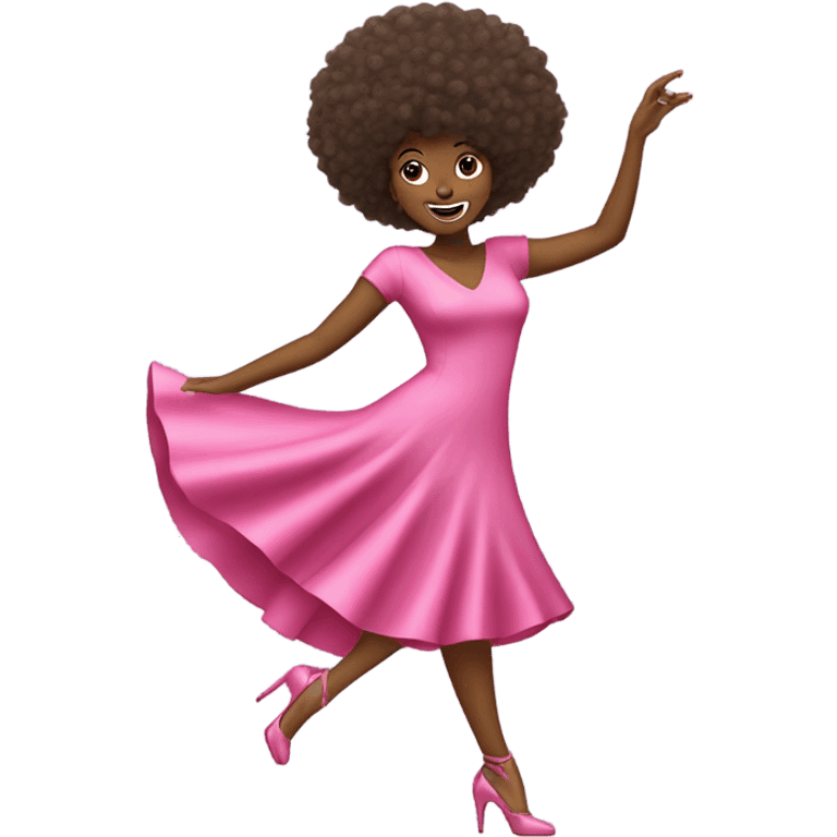 Woman dancing on high heels pink dress and pink shoes  afro hair  emoji