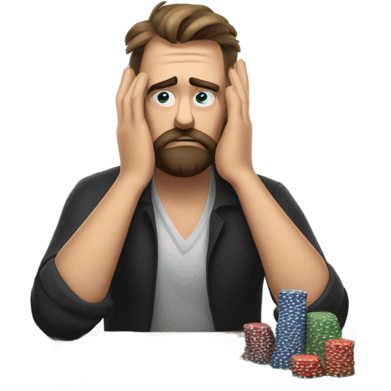 Sad bearded man loses money at casino cards with date emoji