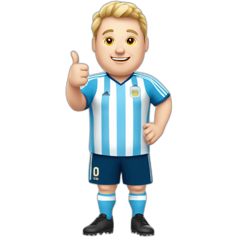 obese white man play soccer. argentina uniform. Thumbs up  emoji