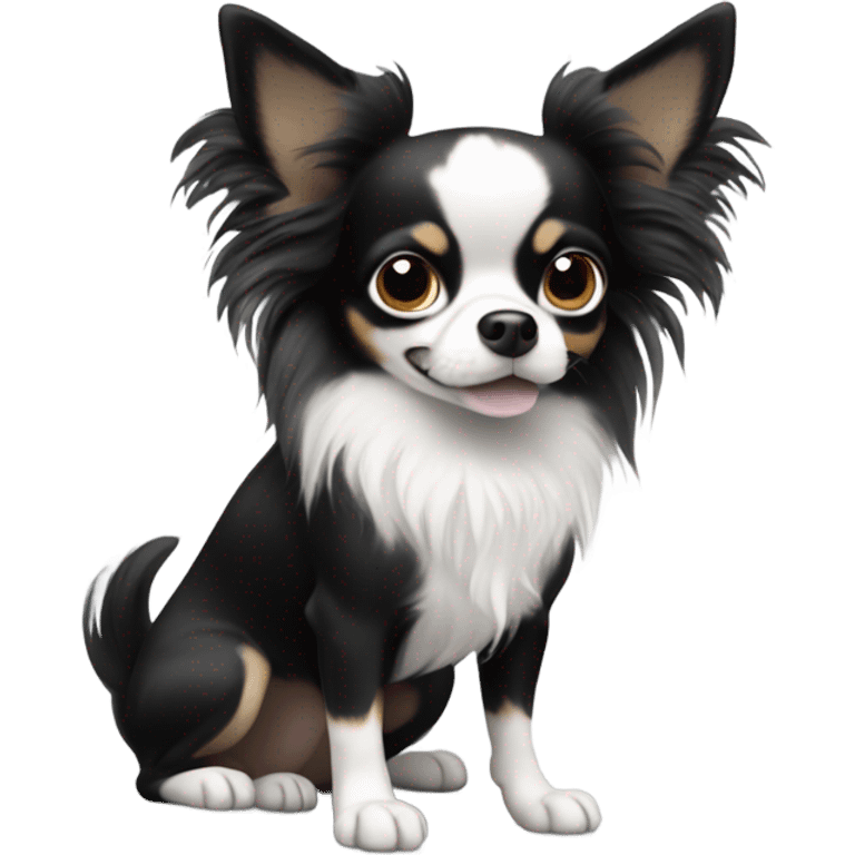 fully black and white long haired chihuahua  emoji