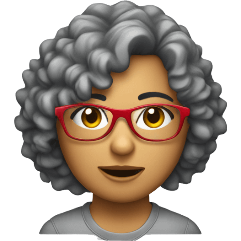 chica pelo gris rizado con gafas rojas emoji