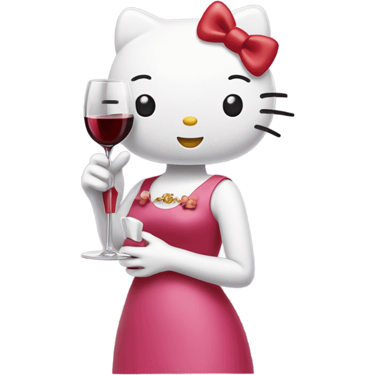 Hello Kitty drinking red wine emoji