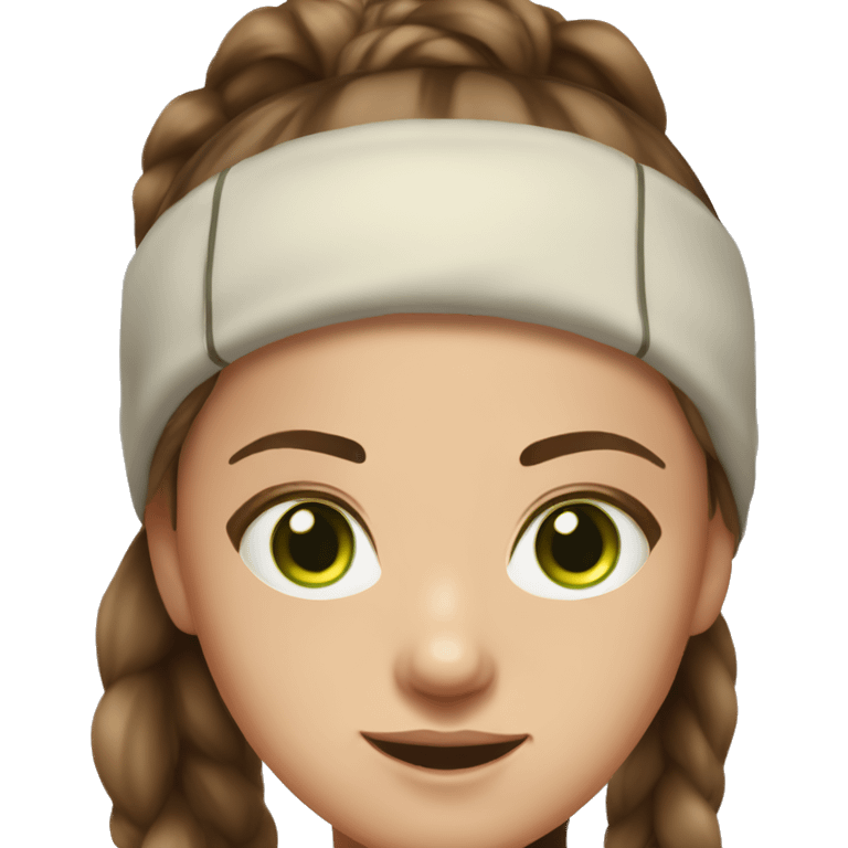 realistic portrait of girl, brown hair in a normal ponytail, sporty figure, sunkissed Skin, Green eyes emoji