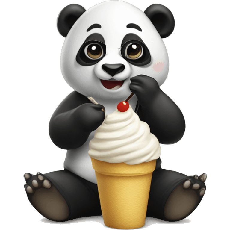 Panda wearing sunglasses with a hoodie eating à Nice cream emoji