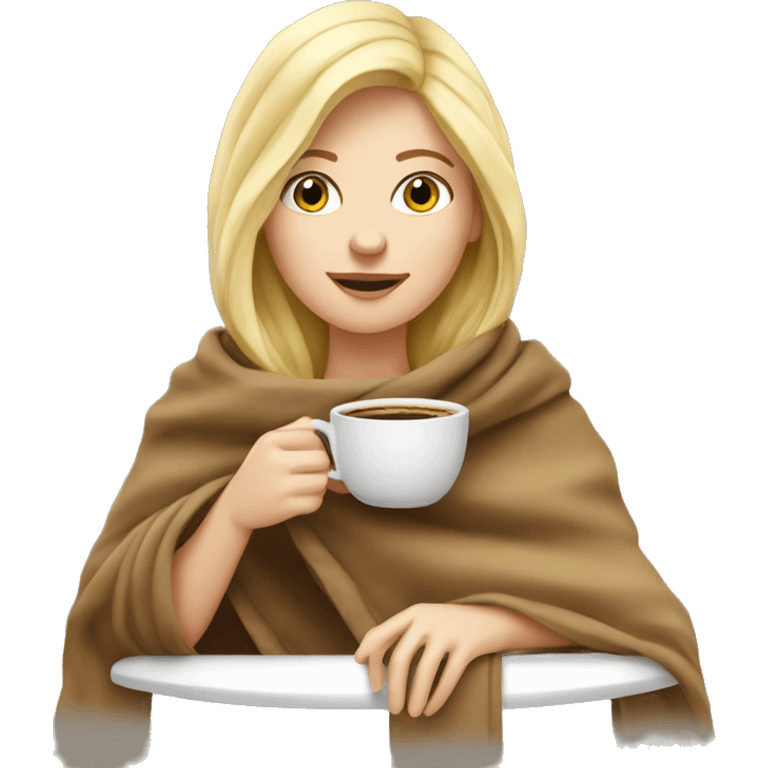 Blonde girl in blanket drinking coffee  emoji