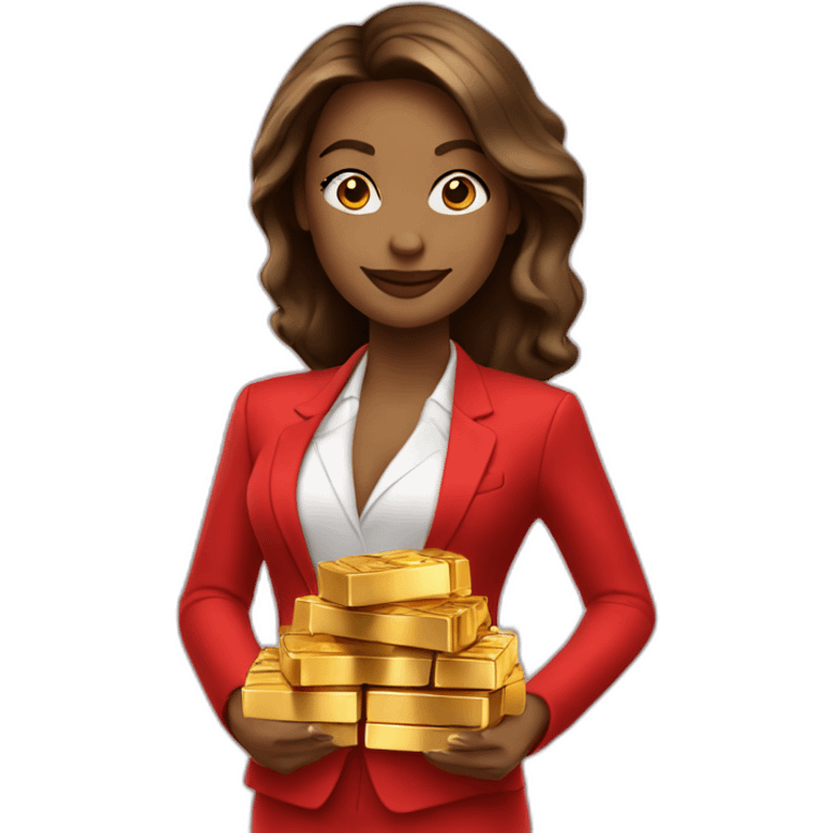 Posh-woman-with-red-suit-offering-goldbar emoji