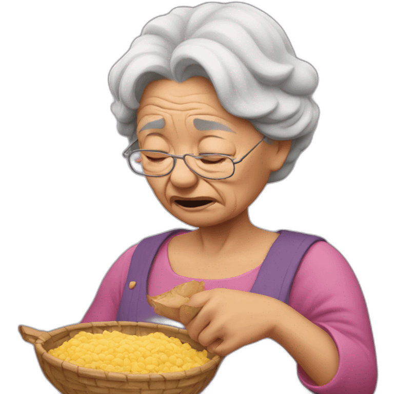 crying grandma holding food emoji