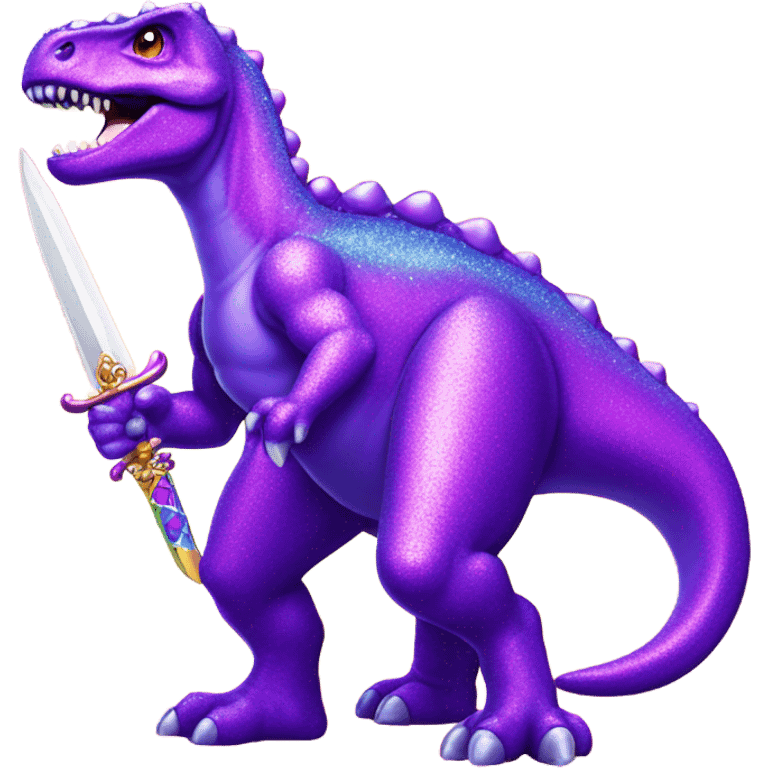 Lisa frank glitter purple dinosaur with sword and pearls emoji