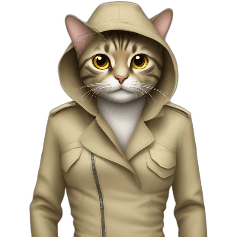 sexy cat showing inside of trench suit pockets emoji