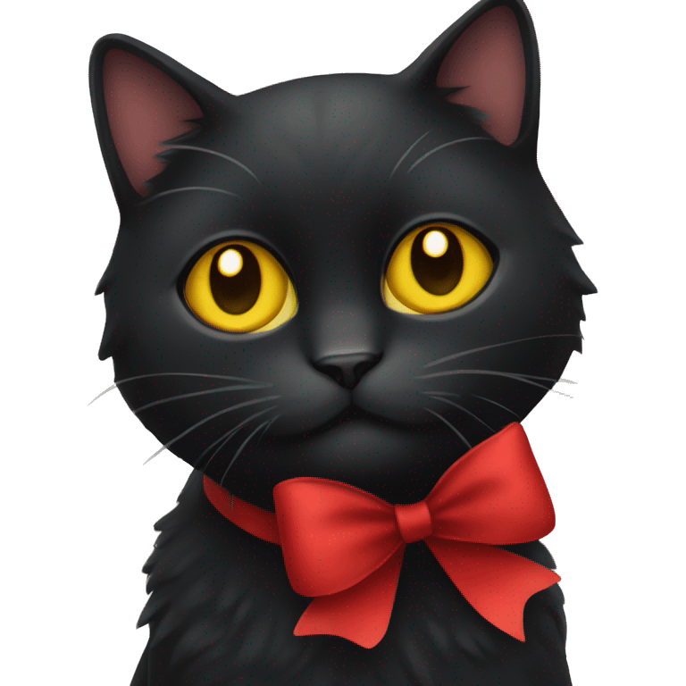 black cat with yellow eyes and a red bow emoji