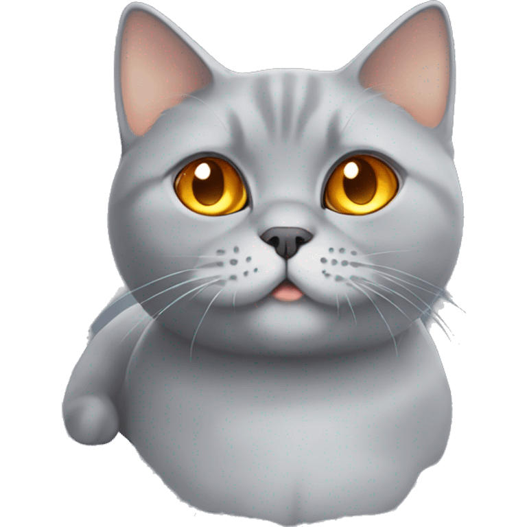 Grey British shorthair cat with big orange eyes looking adorable emoji