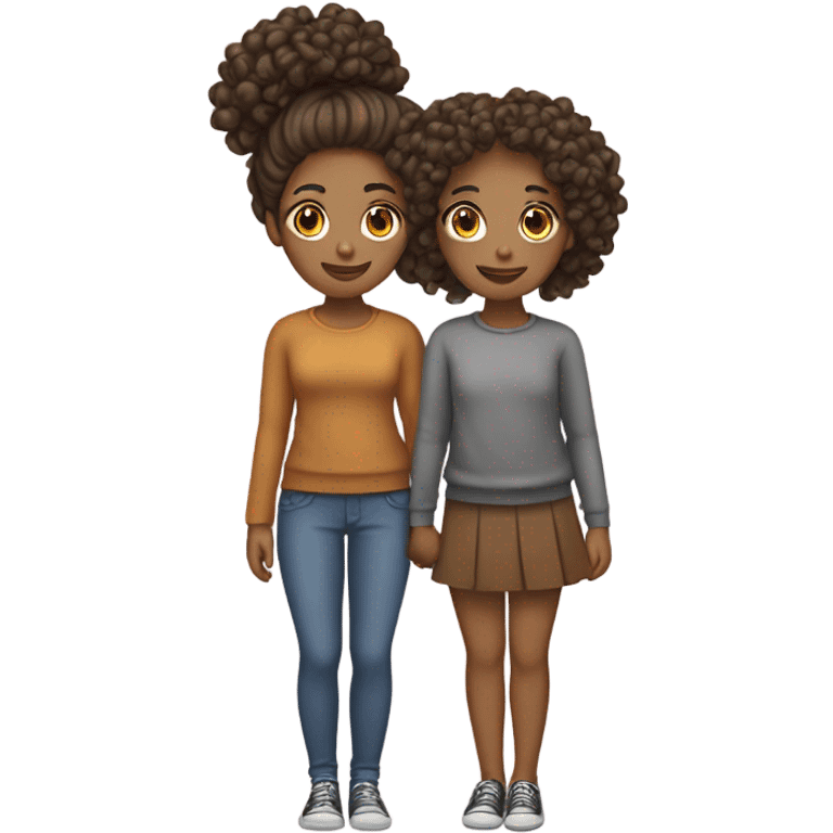 Full body, Two girls holding hands Carmel skin  one  with a curly bun and one  with curly hair emoji