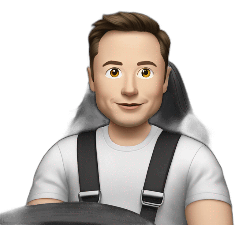 small photo-realistic Elon Musk sitting inside an all black Tesla Model 3, sitting at the wheel, front view emoji