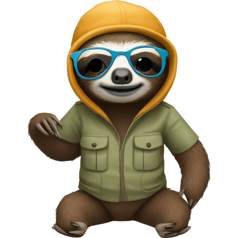 sloth with sunglasses and a fisherman's beanie emoji