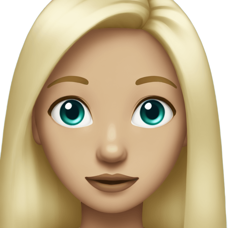 A girl, turquoise eyes, straight long blonde hair, white but tan emoji