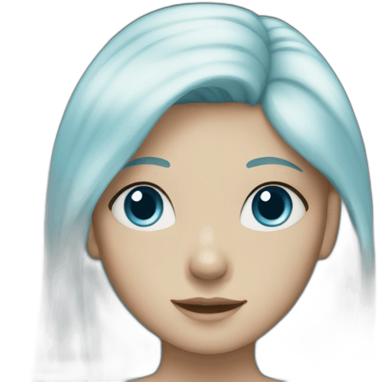 A young girl with long light blue hair and blue eyes. emoji