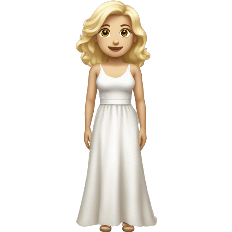 Blonde woman in a white dress, full body, chest shading emoji