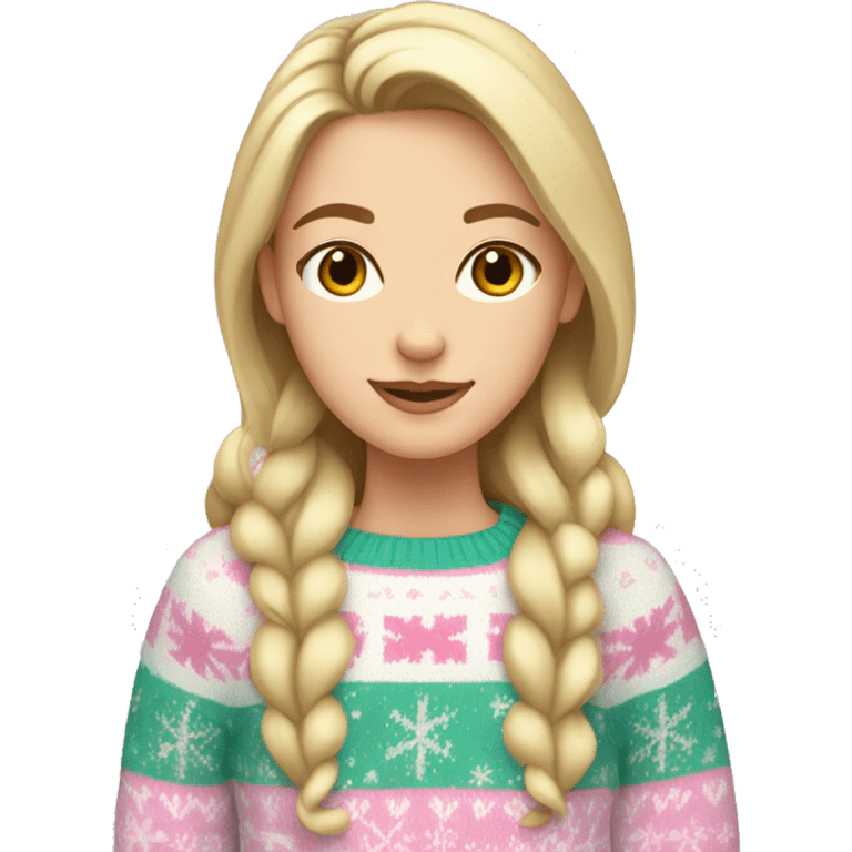 White girl wearing a Pastel Christmas sweater emoji