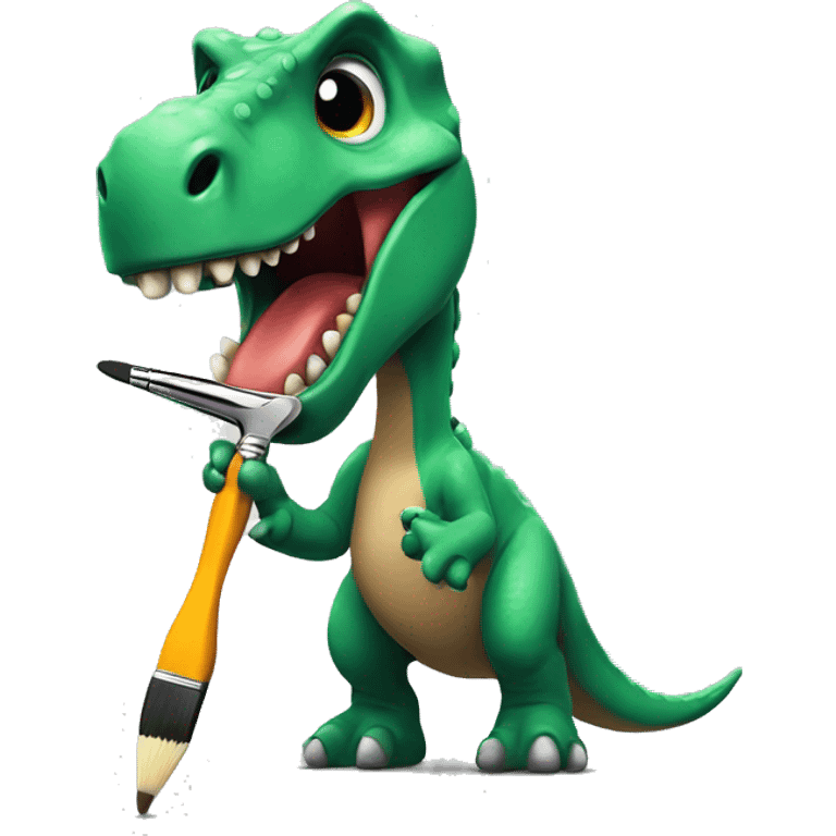 Dinosaur with a paintbrush in his mouth  emoji