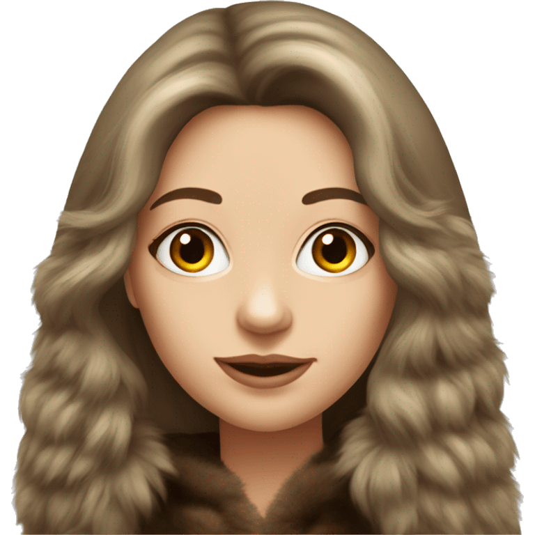 Realistic pretty Russian woman with brown long hair with fur coat emoji