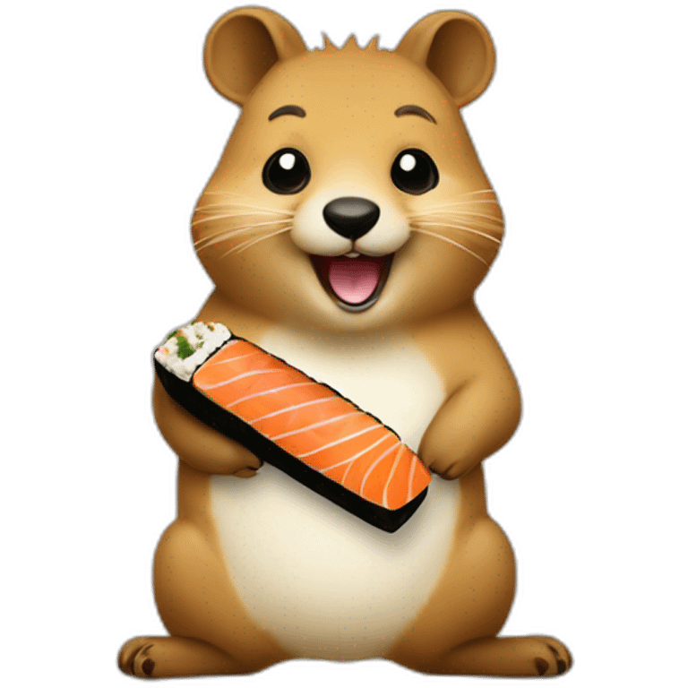 skinny happy quokka smile with sushi emoji