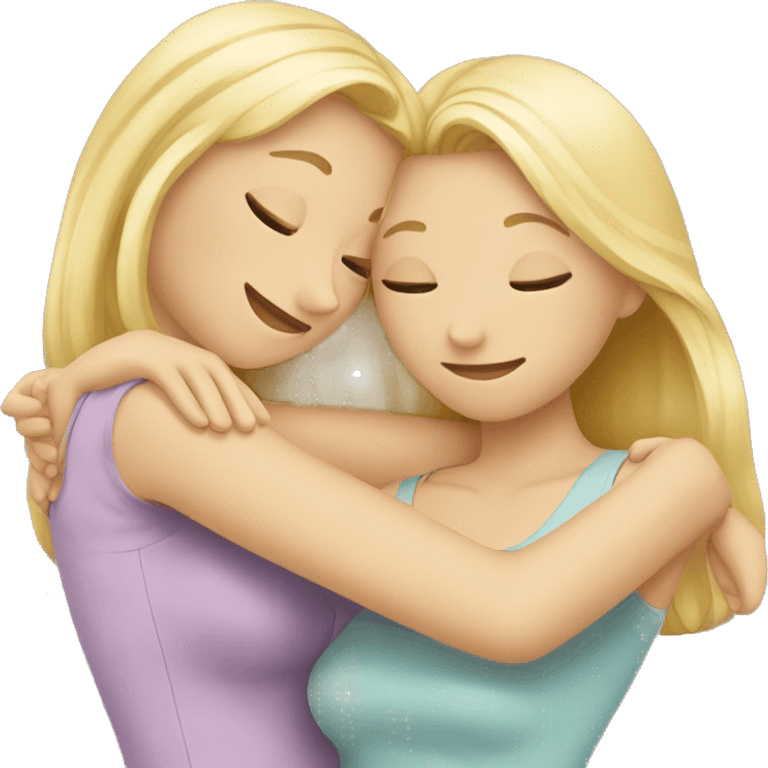 two blond girl friends hugging each other  emoji