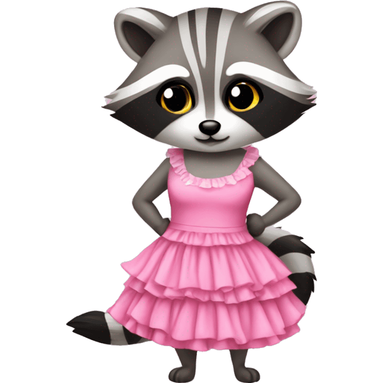 Raccoon wearing pink frilly dress emoji