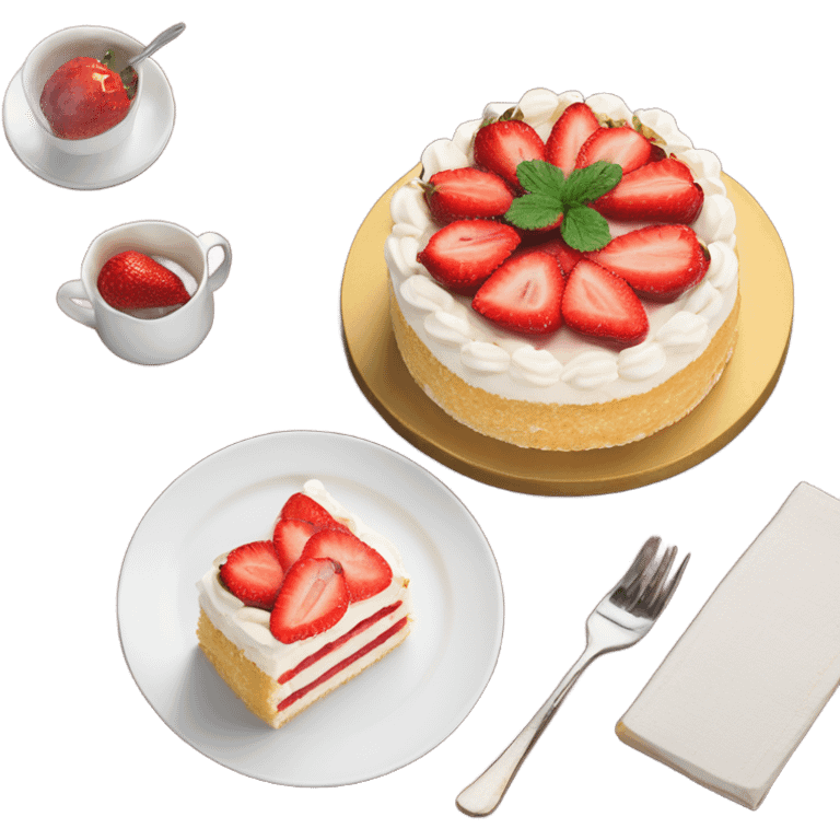  vanilla strawberry slice cake at plate and fork emoji