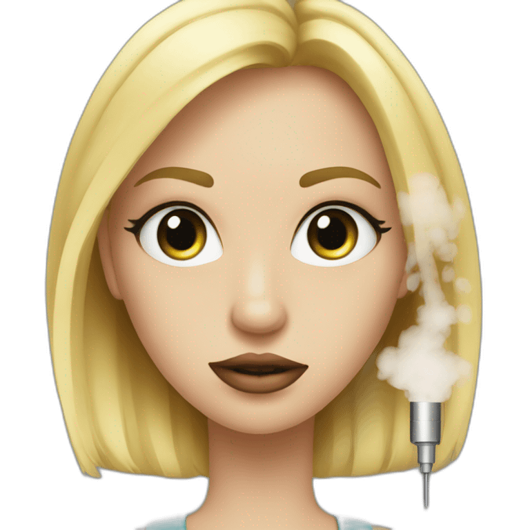 blonde girl with vape addiction and eyelashes falling out emoji