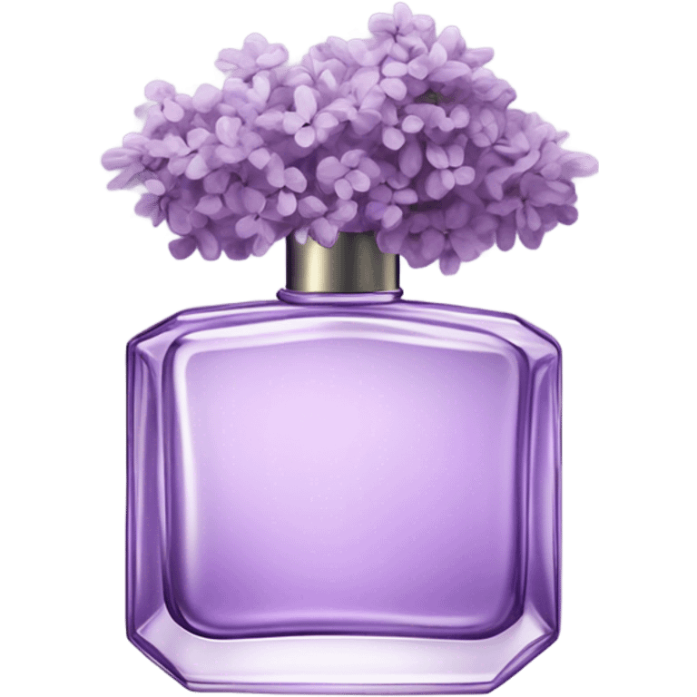 Aesthetic arrangement of pale violet lilacs with a retro-style purple perfume bottle.
 emoji