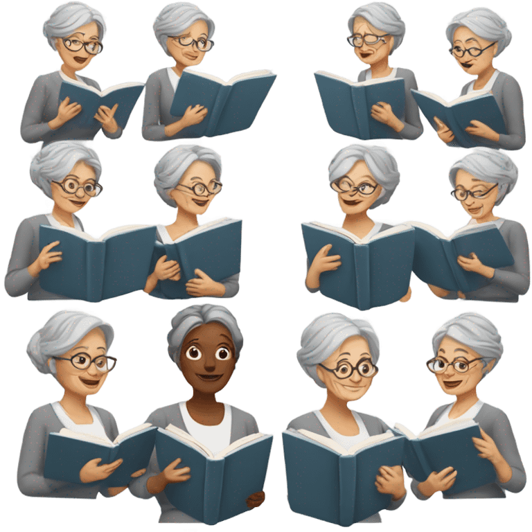 9 grey haired women reading books emoji