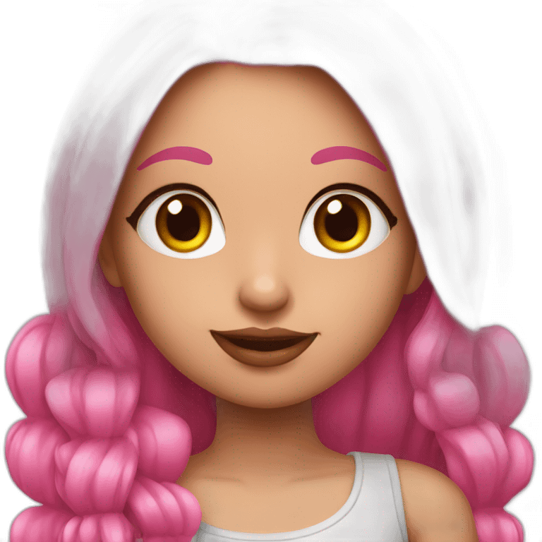 girl with false eyelashes, nails and pink hair emoji